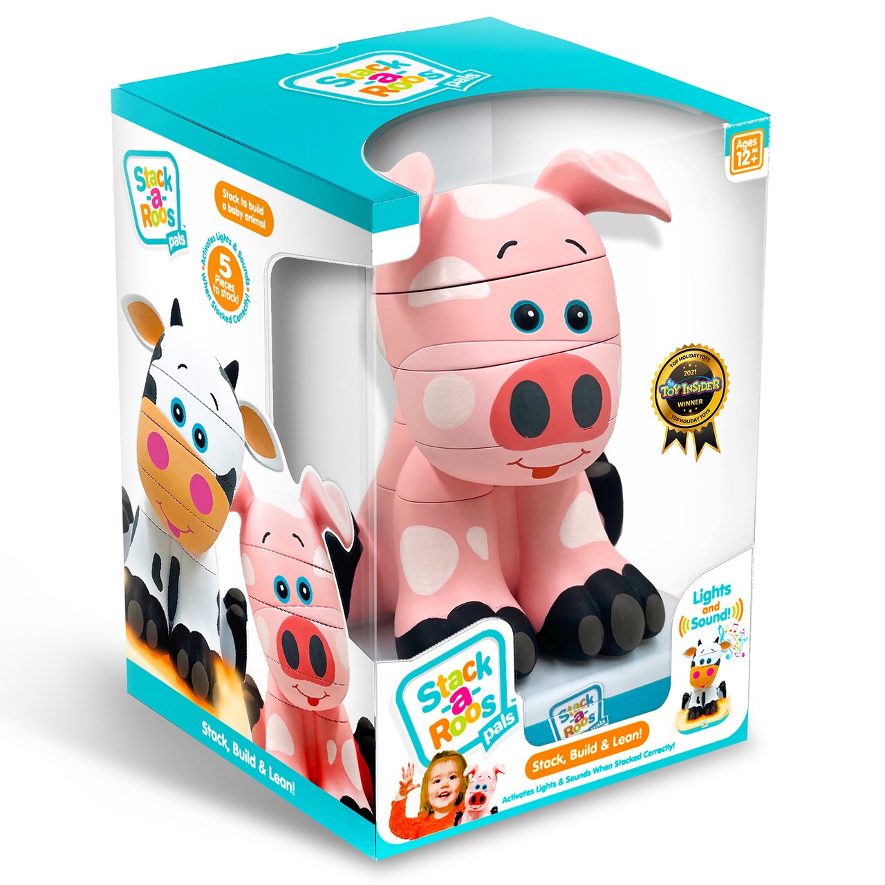 Stack-a-Roos Pals: Baby Pig - Lights & Sounds, Ages 12+ Months, 5 Piece Stacking Animal Tower, Nesting STEM Toy For Toddlers, Counting & Stacking, Stimulates Fine Motor Skills & Sensory Development, Boys & Girls, Infant & Toddlers Toy